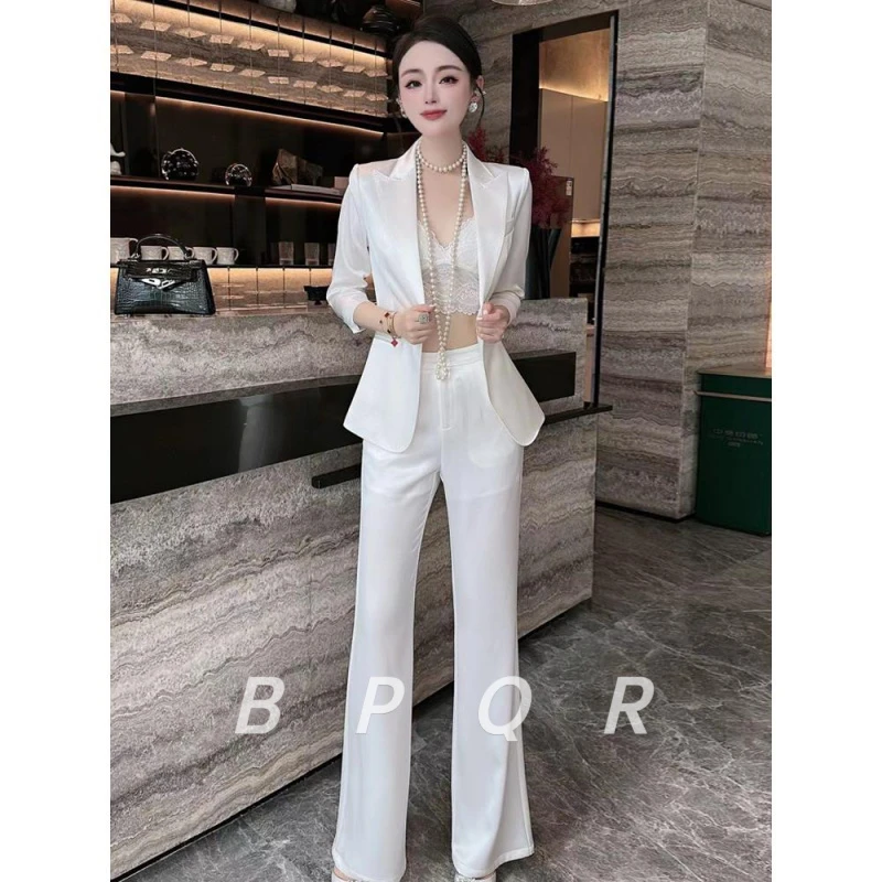 BPQR春秋新款高级感醋酸面料职业西装套装女气质干练两件套长袖