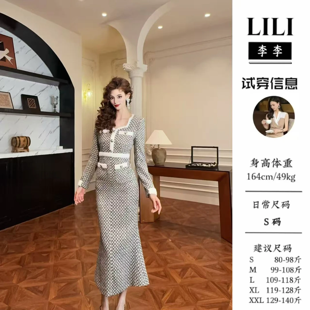 【李李定制】轻熟风长裙套头秋冬连衣裙秋季轻奢收腰法式气质61299
