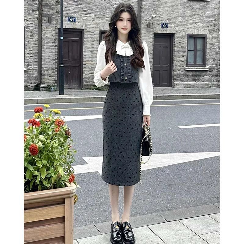 【有里布】连衣裙女2025春秋款拼接高级感小个子假两件长裙QY0065