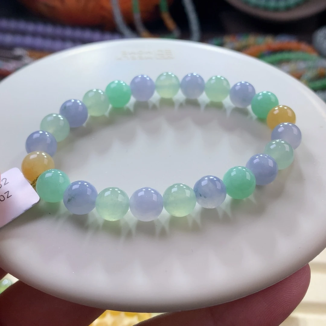 手链翡翠未镶嵌翡翠冰胶底马卡龙卡8+