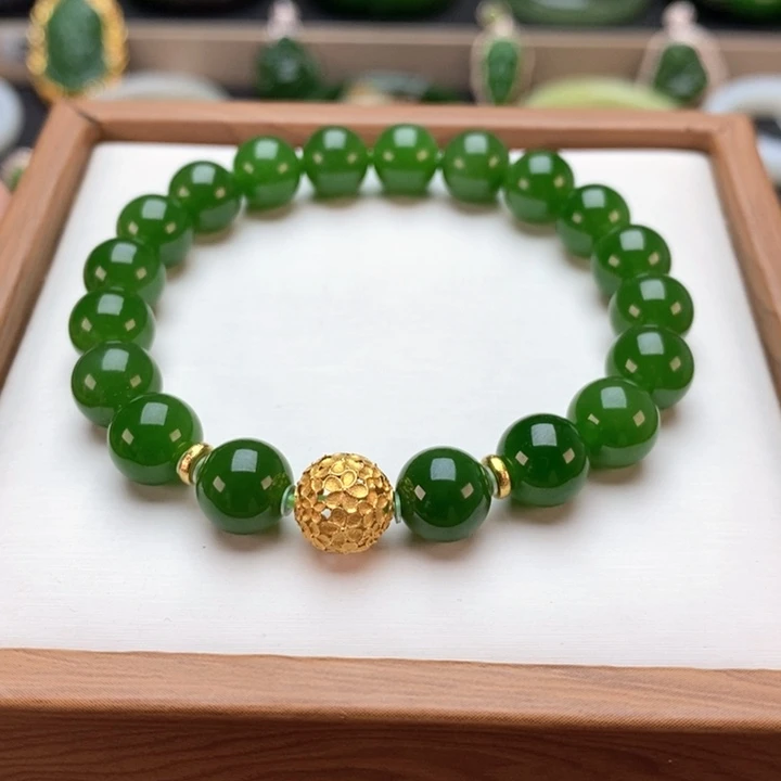 18K金镶嵌手串和田玉（碧玉）