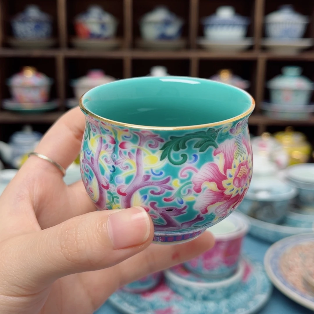 重工珐琅松石绿釉客杯