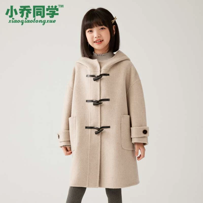 秋冬儿童双面羊绒大衣中长款女童男童装全羊毛呢外套呢子牛角扣