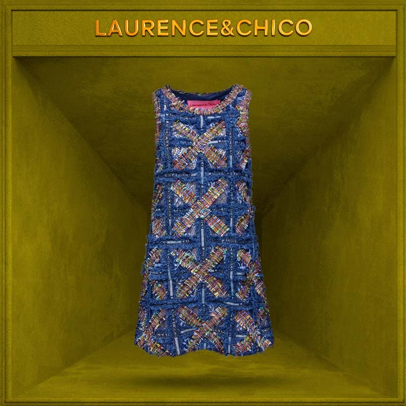 【CHICO专属】花蓝蕾丝编条连衣裙D5AC10117001