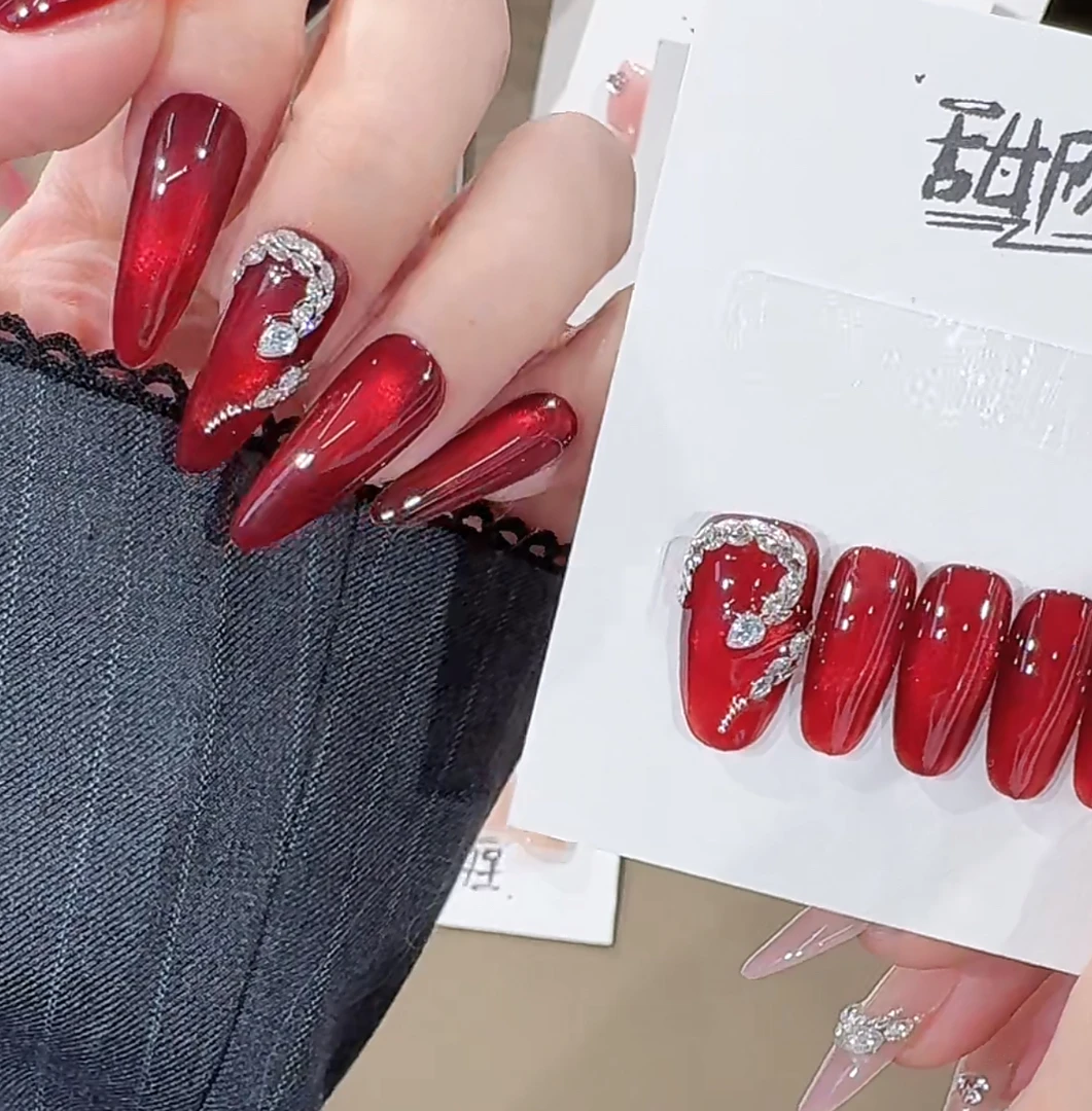 <红蛇> 甜欣纯手工光疗穿戴甲 全锆纯手工可拆卸穿戴甲