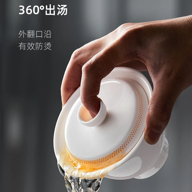 挚礼记360°带过滤大容量德化白瓷悬停防烫三才盖碗单个网红茶器