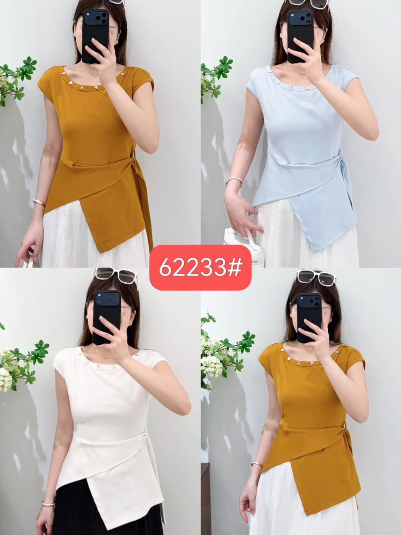 62233#夏季新款时尚绑带收腰女士无袖T恤