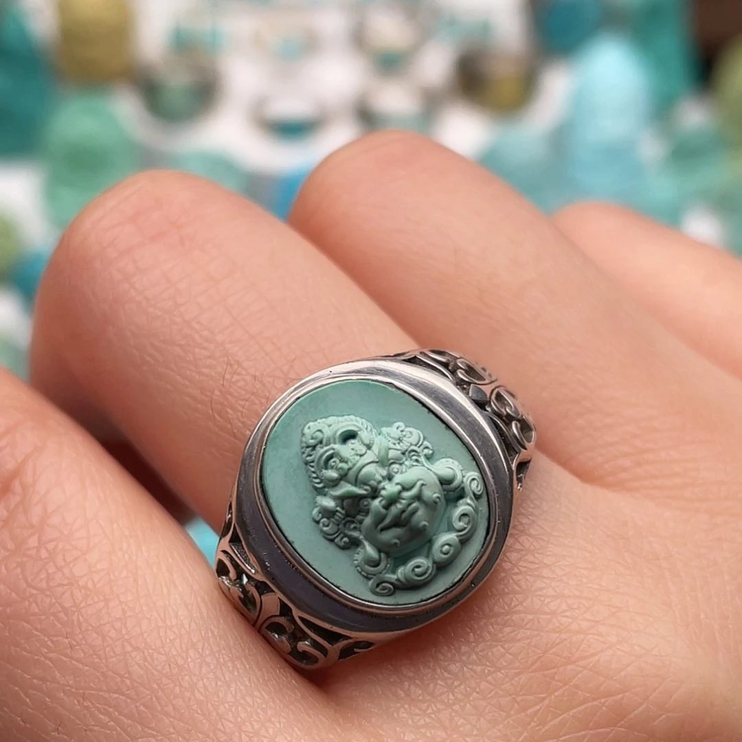 绿松石银S925镶嵌戒指