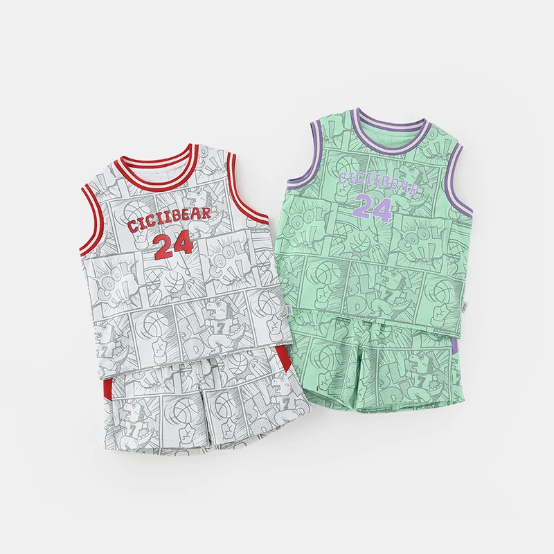 【齐齐熊】男女儿童卡通动漫常规夏季套装无袖训练无袖套装 Q103159