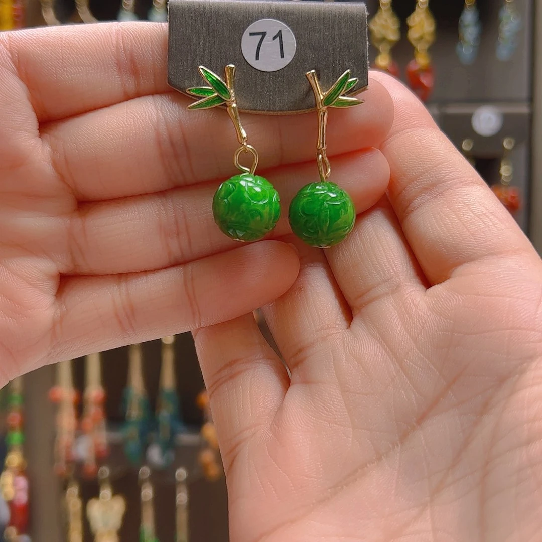 翡翠银S925镀金镶嵌耳坠