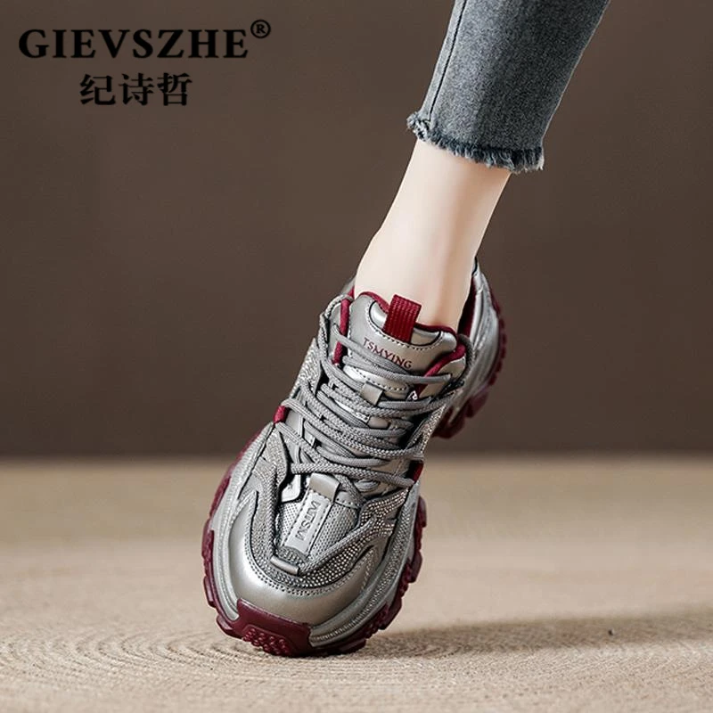 纪诗哲女鞋厚底增高复古老爹鞋女冬季新款灰色潮流运动鞋冬季鞋子