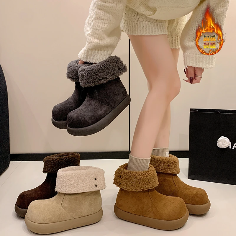 时尚两穿雪地靴女2025冬季新款韩版加绒棉靴防滑洋气百搭厚底短靴