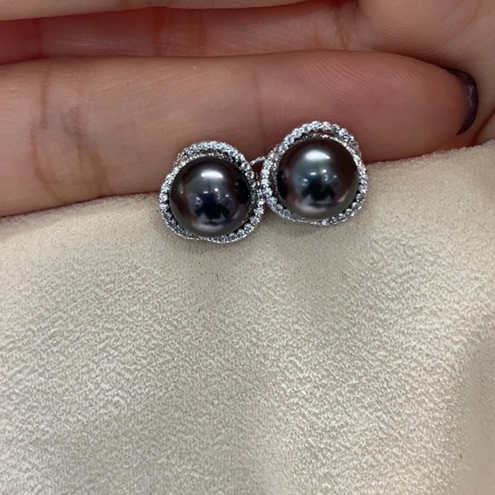 银S925镶嵌耳饰海水珍珠8-9mm62号