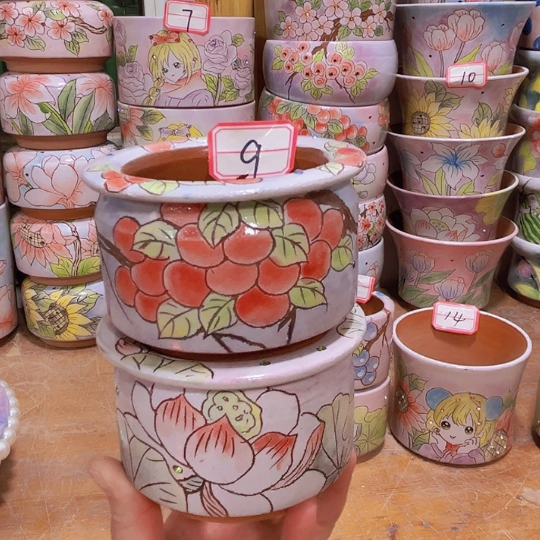 多肉花盆手绘景德镇