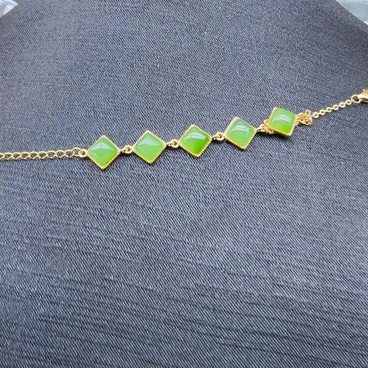 和田玉（碧玉）手链银S925镀金镶嵌