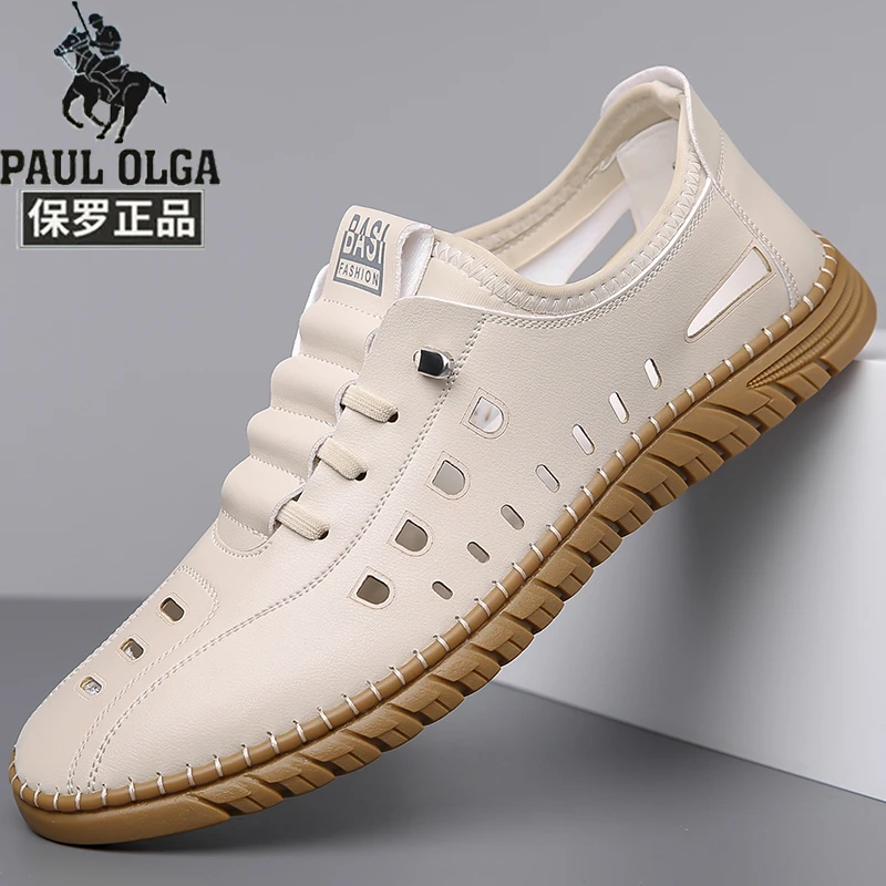保罗新款透气轻便男休闲凉鞋柔软底面材质手工缝制耐穿设计春季上