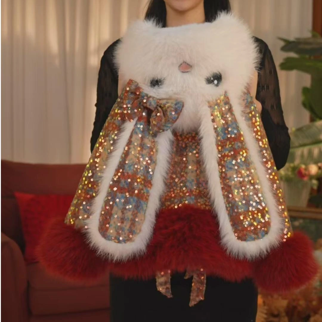 瑞果麻麻【安可拉红兔】2025新款冬季保暖时尚洋气加厚外套