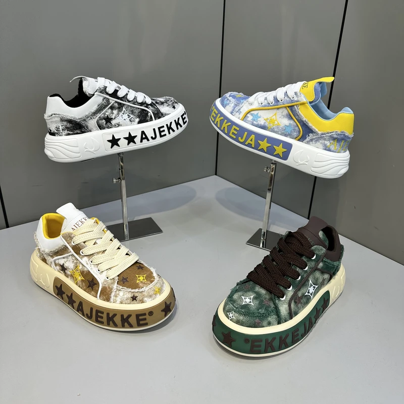 KRY潮牌2025时尚休闲板鞋夏季圆头百搭青年增高厚底透气男潮鞋