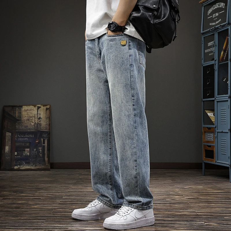 LEIGHZ/雷茨美式复古牛仔裤男春季新款宽松直筒长裤休闲阔腿裤子
