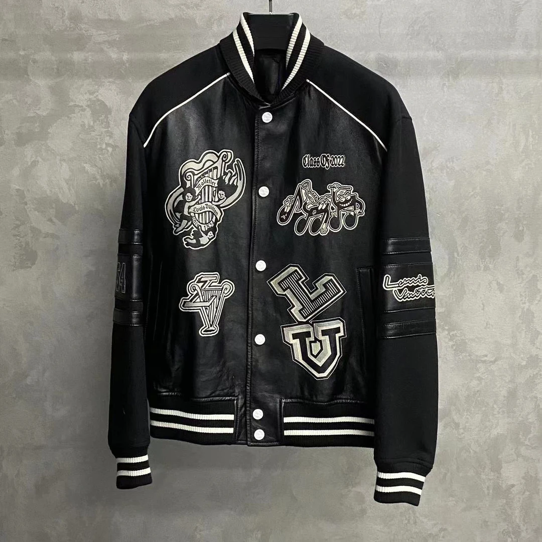 未使用 LouisVuitton/路易威登 黑色字母logo条纹棒球服/50/48