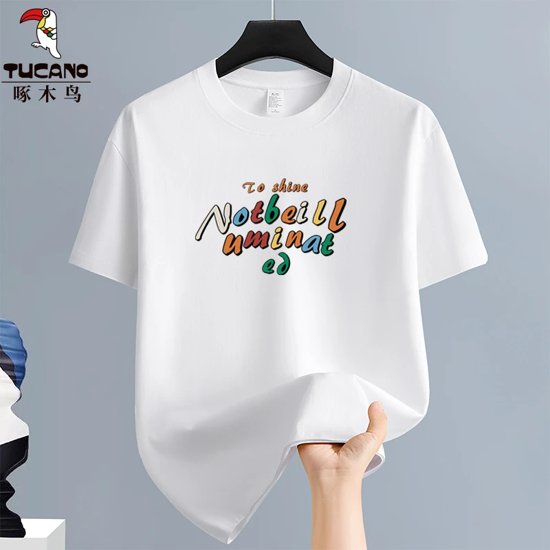 啄木鸟纯棉短袖t恤男士圆领体恤夏季薄款潮流宽松休闲半袖T上衣男