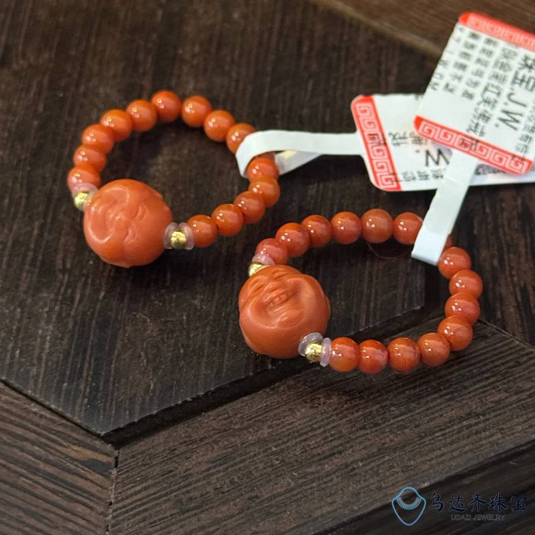 【乌达齐珠宝】3mm+18k金南红笑佛戒指@多样性只发其中一件