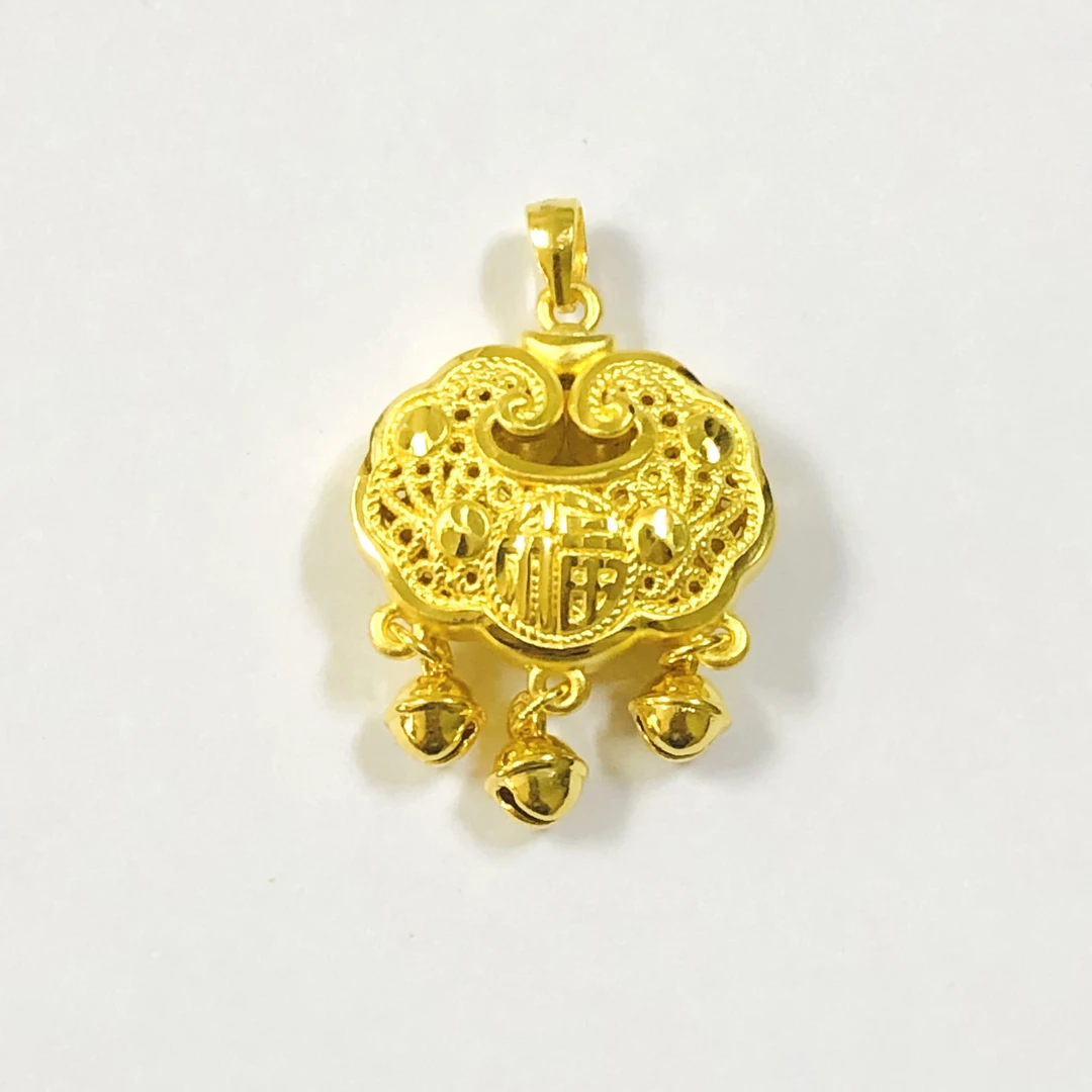 萃华足金铃铛福锁吊坠3D硬金工艺（对照规格图）萃华金店萃华金店