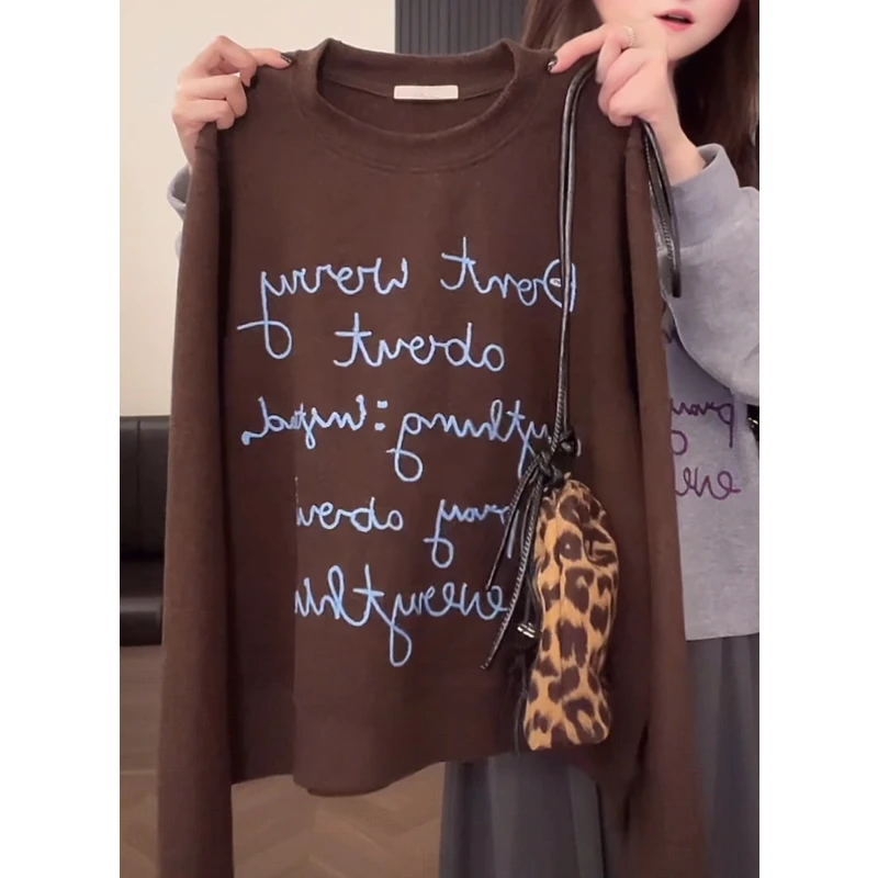 韩系慵懒松弛感字母印花长袖卫衣女2025秋季新款休闲宽松套头上衣
