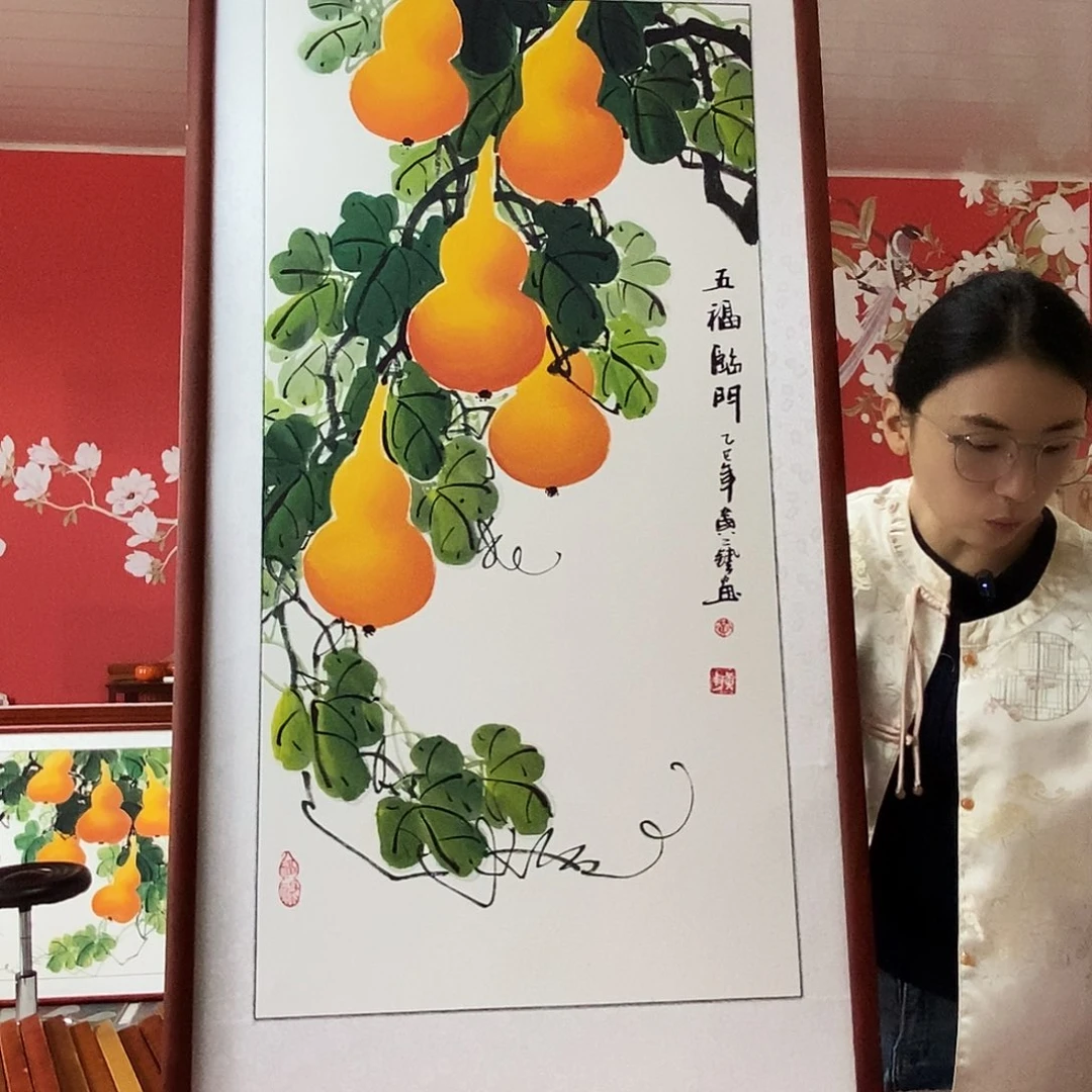 国画手写手绘国画作品带框包邮62✖️122