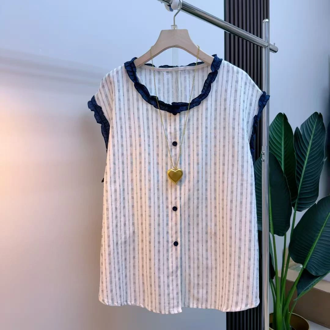 胖mm时尚气质显瘦遮肉减龄百搭8517夏季宽松潮流条纹韩版法式半袖