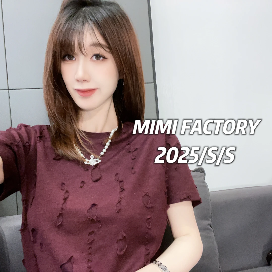 芈芈 2025新款短袖 创意破洞设计T恤女修身显瘦上衣2611#