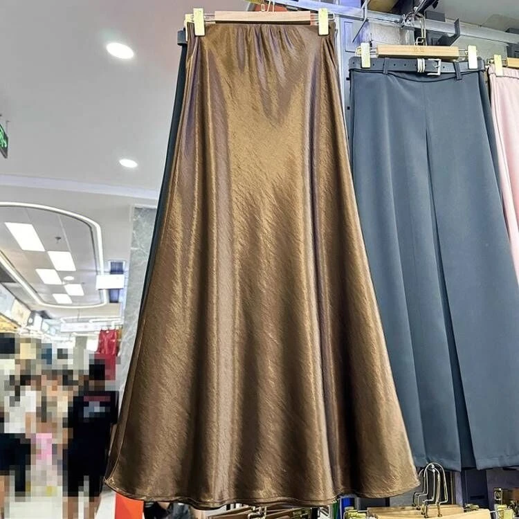 2025新款高级气质长款醋酸缎面鱼尾裙半身裙女秋裙子秋冬半裙冬季