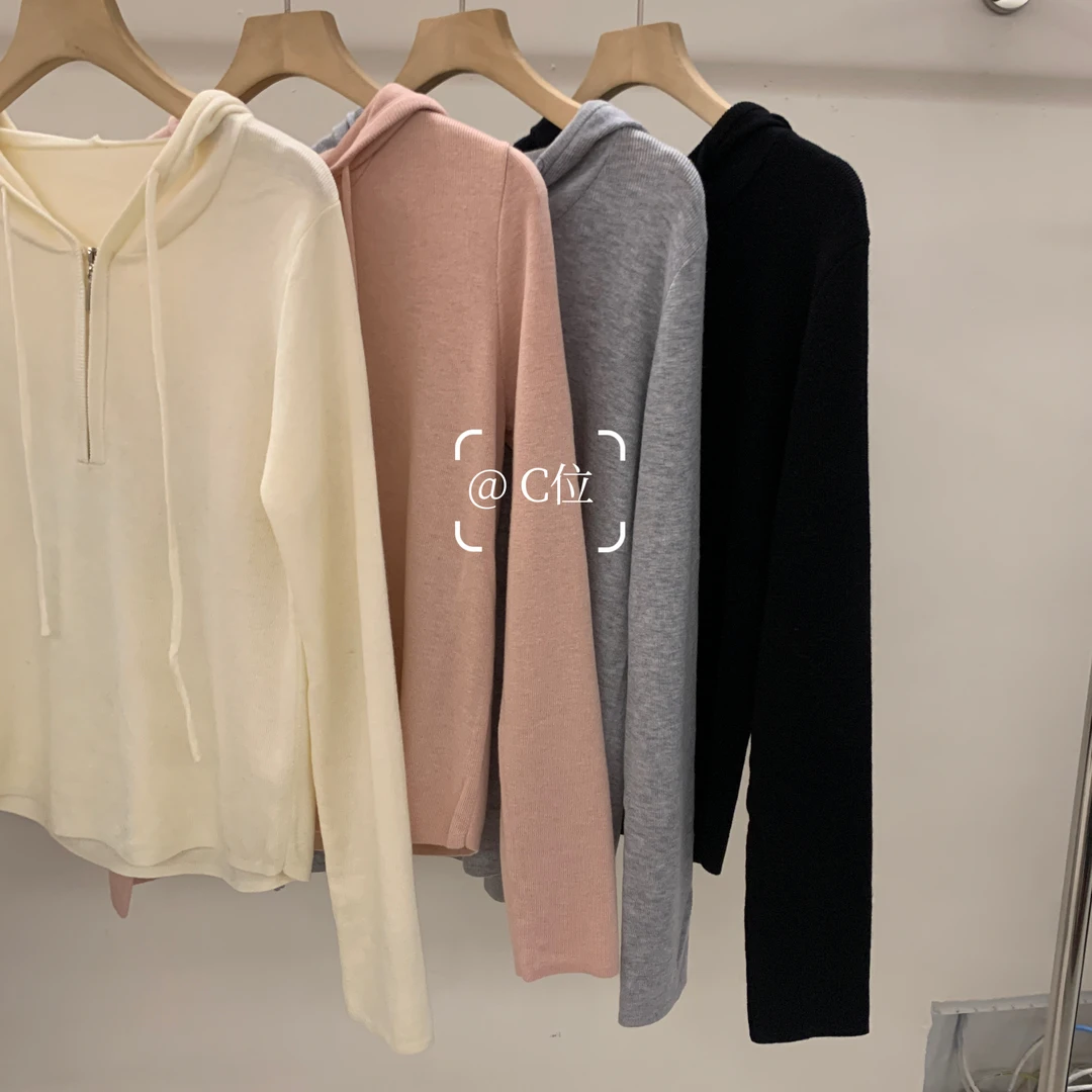 春秋款 简约 百搭 显瘦套头 拉链款套头帽衫