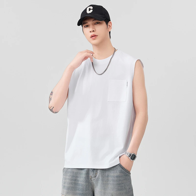 AEMAPE美式复古口袋砍袖背心男宽松休闲无袖T恤篮球运动坎肩潮606