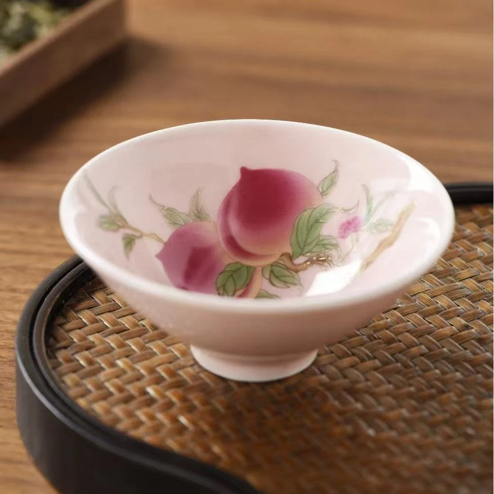 新式斗笠桃子杯陶瓷茶杯