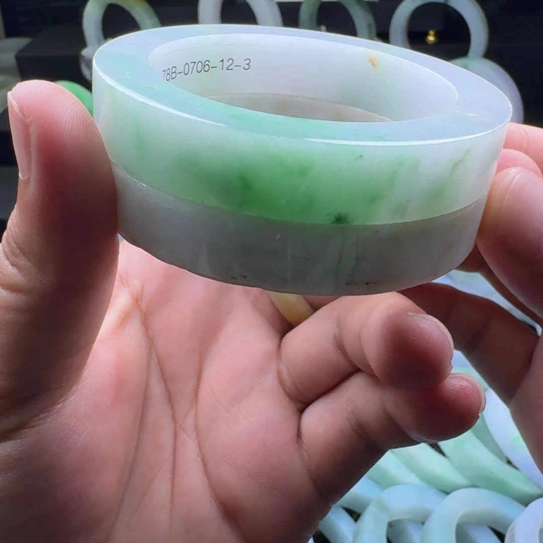 未镶嵌手镯定制翡翠白底青阳绿绿花