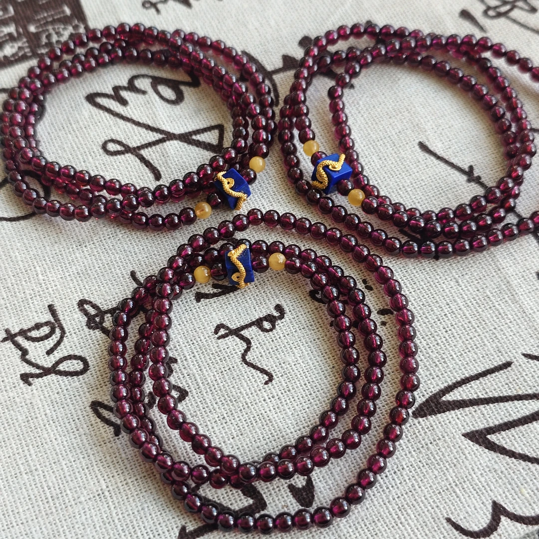 【书记甄选】天然原创石榴石三圈手链 多样性发一件 约4mm JC4403