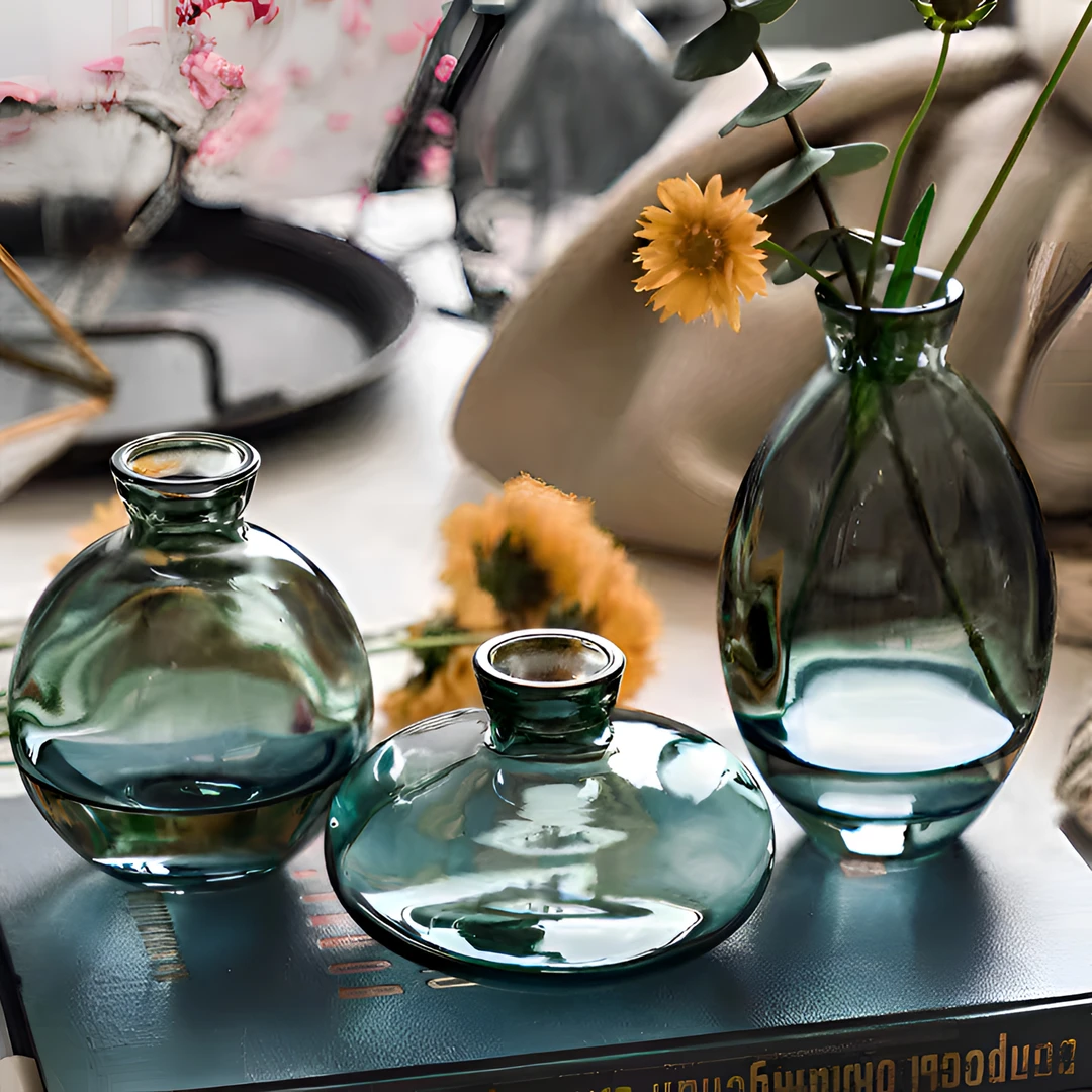 繁星ins迷你小口径玻璃花瓶三件套法式复古透明水培插花桌面装饰