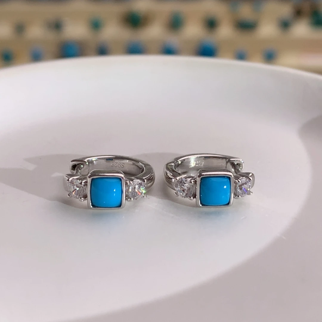 银S925镶嵌绿松石精品耳扣