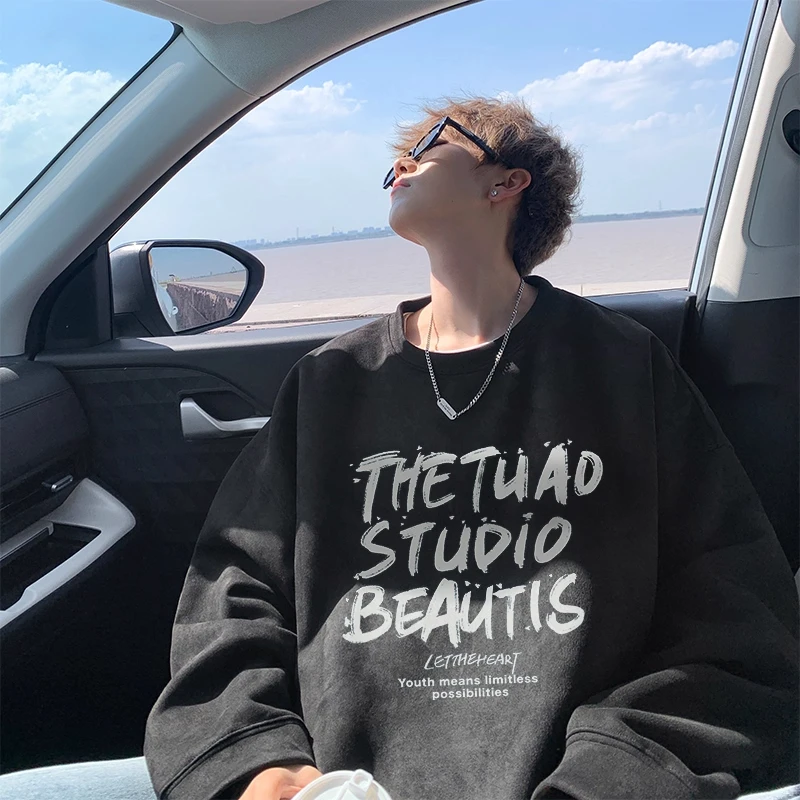 顶瓜瓜大码300斤美式高街潮牌小众圆领卫衣男女秋冬宽松显瘦卫衣