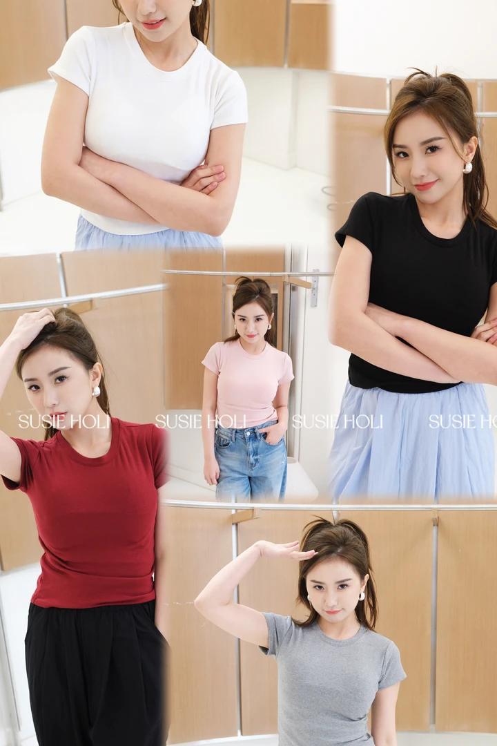 SUSIE HOLI 跑量莫代尔软棉小圆领多色短T恤