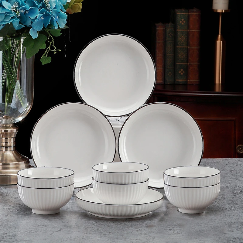 【陶园春】山田竖纹10件套家用陶瓷釉下彩吃饭碗