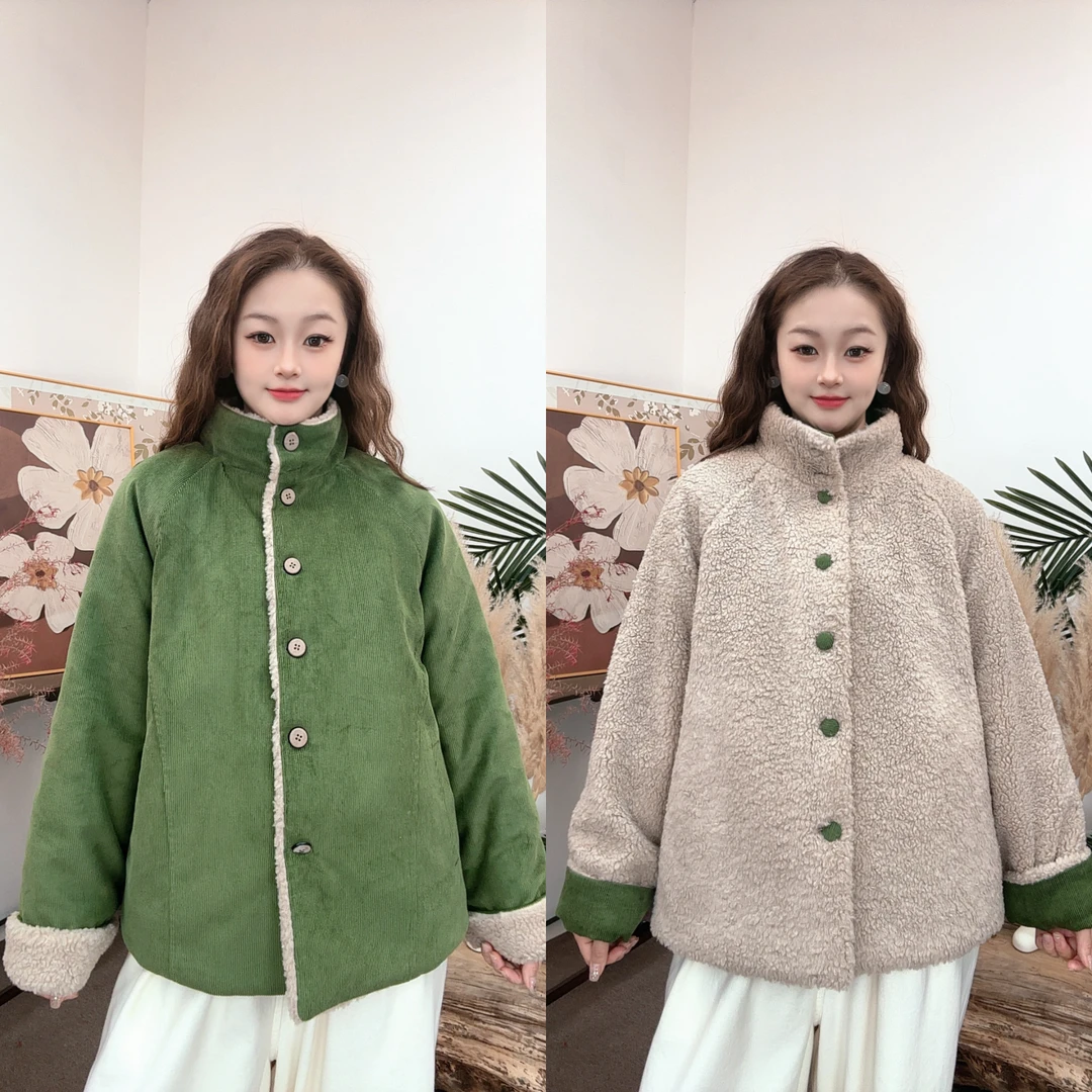 【双面穿真棉花棉服*不是丝棉】国风休闲棉服女加厚款（穿到-15度）