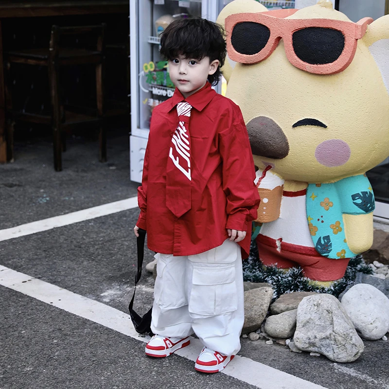 【现货】Jimmy妈童装 惊红一瞥 春季新款儿童洋气潮酷红色衬衫上衣