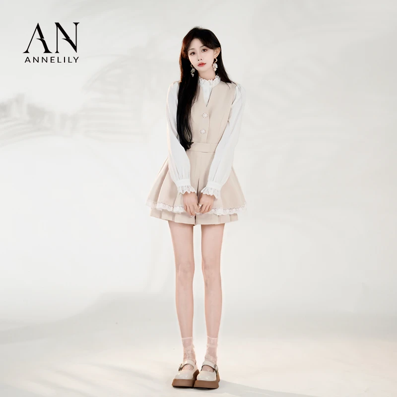 ANNELILY【妙阳】设计师款时尚百搭轻奢重工连衣裙套装AT2502038