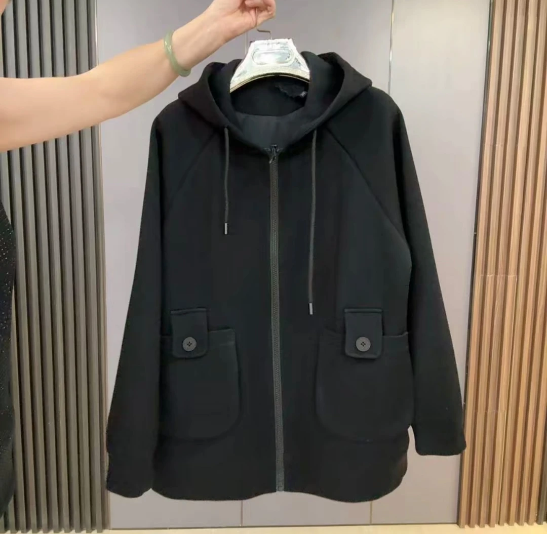26120新款大码连帽纯色宽松遮肉外套（有里衬）