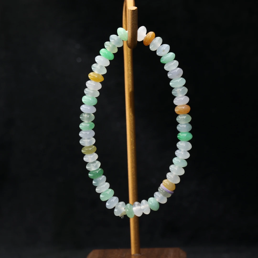 10天然缅甸翡翠A货三彩算盘珠链/500324/上海嘉禾拍卖