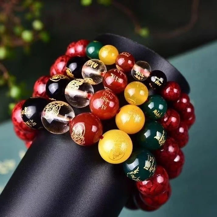 含辰砂工艺品晶体砂五路手串招财