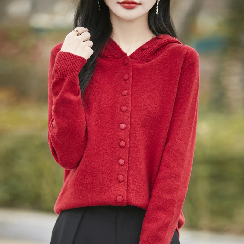 上衣毛衣针织显瘦羊毛衫秋冬春秋长袖时尚百搭连帽