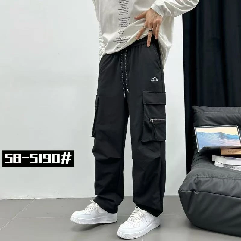 5190#秋冬保暖加绒直筒工装裤男士弹力舒绒休闲宽松灯笼裤
